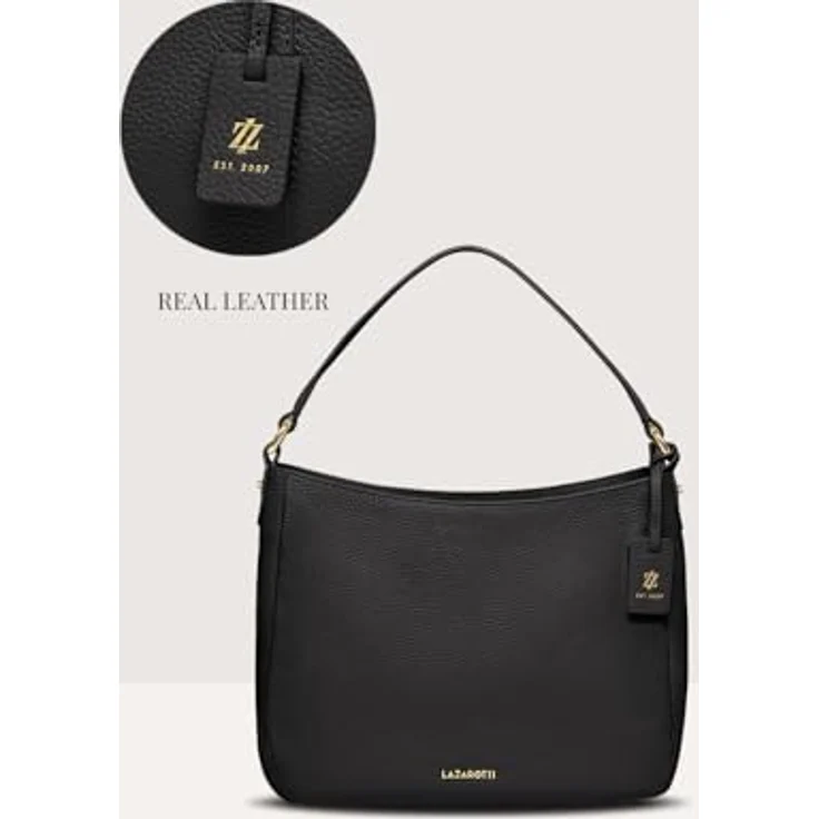 Lazarotti Bologna Leather Hobo Schultertasche, 27 cm, 100% Leder, schwarz – Bild 6
