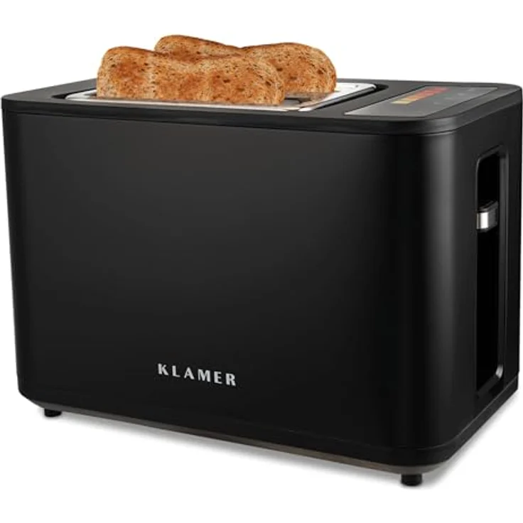 KLAMER Toaster, Toaster mit Brötchenaufsatz, hochwertiger 2 Scheiben-Toaster, 6 Bräunungsgrade, Touch Display, mit Krümelschublade, Matt Schwarz – Bild 1