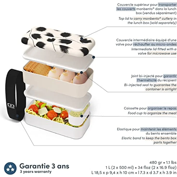 Monbento Bento Box MB Original Plume mit Fächer Made in France - Auslaufsicher - Lunch Box Perfekt, Lunchbox, Weiss – Bild 4