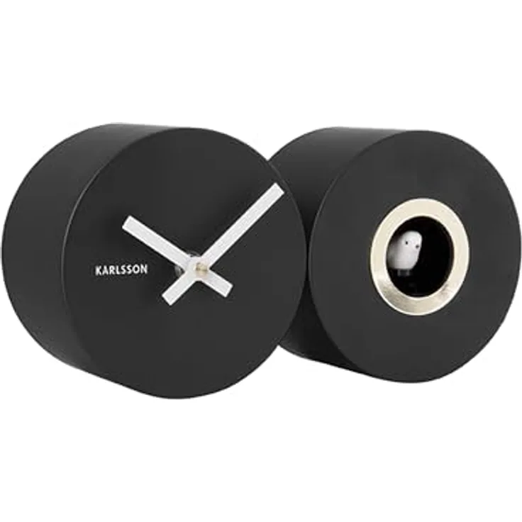 Karlsson Kuckucksuhr Duo Cuckoo, moderne Wanduhren aus Stahl, schwarz, Ø 26cm, AA-Batterie erforderlich