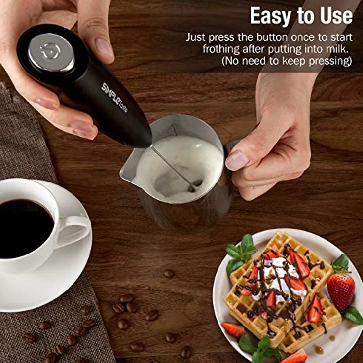 SIMPLETASTE Milchaufschäumer, Elektrisch Handheld Schaumbereiter aus Edelstahl, mit 2 AA-Batterien, schnelles Aufschäumen für Cappuccino, Latte und mehr – Bild 2