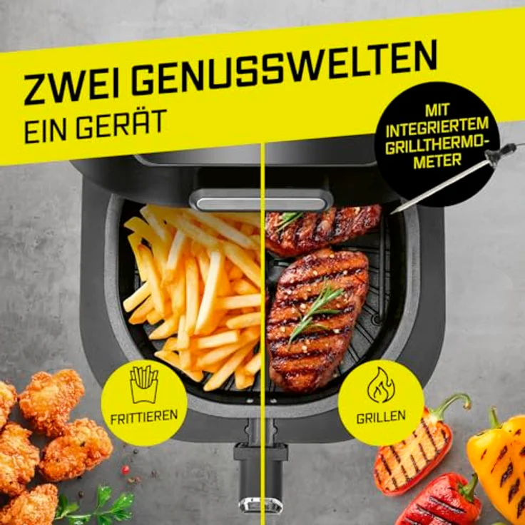 GOURMETmaxx Heißluftfritteuse FryBBQ 5 l, 2-in-1 Heißluftfritteuse und Grill mit integrierten Grillthermometer und fünf Garfunktionen – Bild 2
