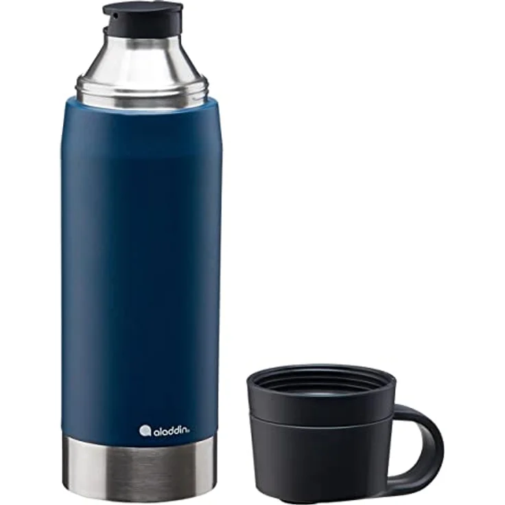 Aladdin CityPark Thermavac Twin Cup Bottle 1.1L Navy Blue – BPA-freie Edelstahl-Flasche mit integriertem Doppelbecher, hält Getränke 25 Stunden warm oder kalt, auslaufsicher, spülmaschinenfest – Bild 3