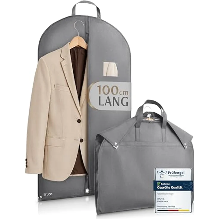 Bruce.® Kleidersack Kurz 100x60 cm – Schiefergrau, atmungsaktive und wasserabweisende Anzugtasche mit Motten- und Staubschutz – Bild 1