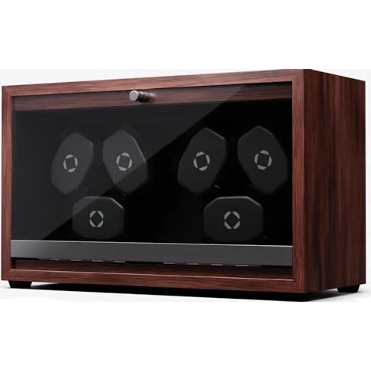 Klarstein Uhrenbeweger Brienz 6, Uhrenbox mit 6 Memory-Schaum-Kissen und blauer LED-Beleuchtung, Walnuss-Look – Bild 1