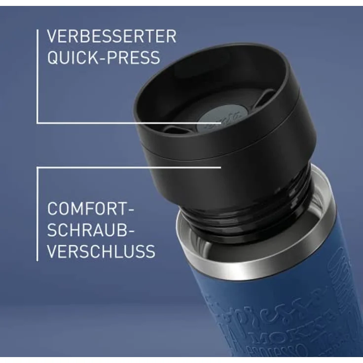 Emsa N20221 Travel Mug Classic Isolierbecher 0,5 Liter | neuer Komfort-Schraubverschluss | Edelstahl | 6h heiß und 12h kalt | 100% dicht | spülmaschinenfest | 360°-Trinköffnung | Dunkelblau – Bild 3