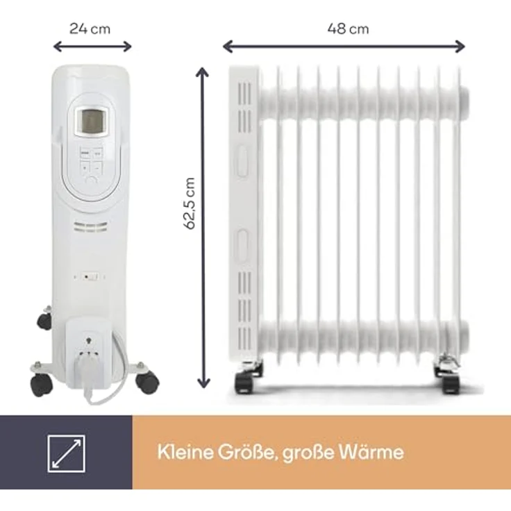 Perel Öladiator Heizkörper mit Thermostat & Zeitschaltuhr, mobile Elektrozusatzheizung, Radiator – Bild 7
