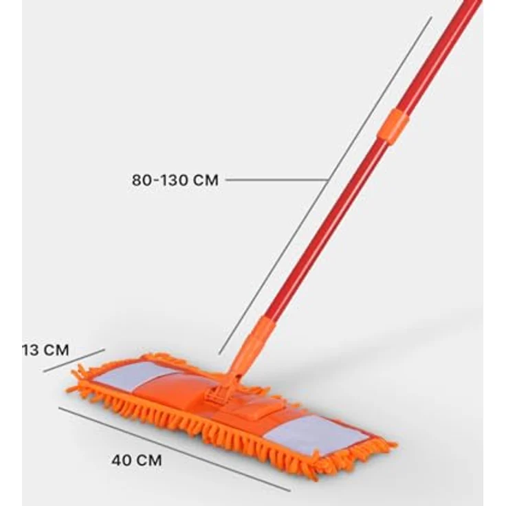 Bodenwischer Set ( Orange ) inkl. 4 Ersatzbezüge - Wischmopp mit Fußklick 360 Grad Gelenk für alle Ecken - Komfort Bodenreiniger Flachmopp Wischmopp – Bild 2