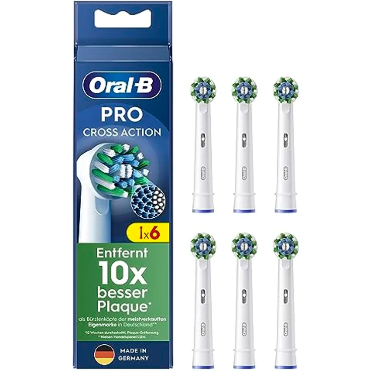 Oral-B Pro CrossAction Aufsteckbürsten für elektrische Zahnbürste, 6 Stück, überlegene Zahnreinigung mit innovativen X-förmigen Borsten, Original Oral-B Zahnbürstenaufsatz, Made in Germany – Bild 1