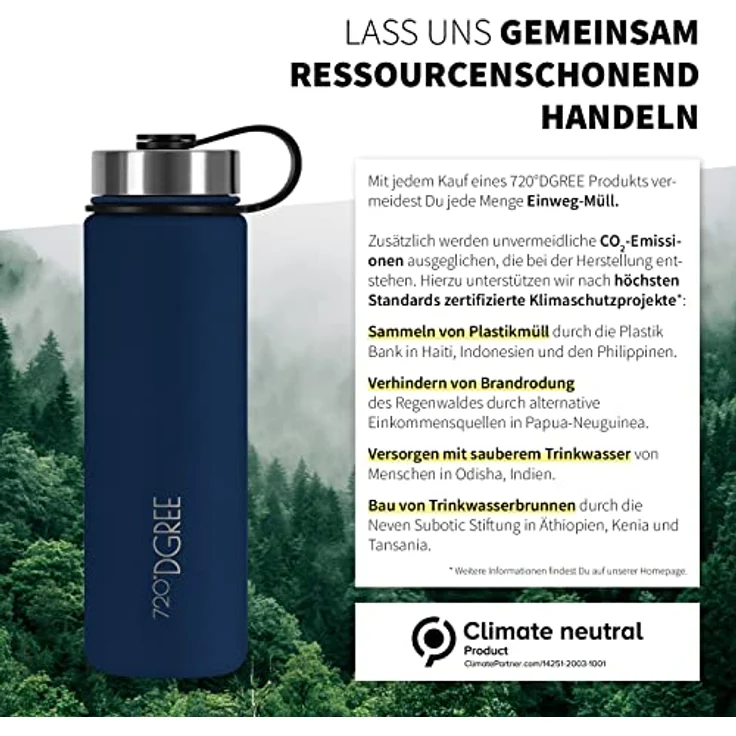 Trinkflasche Doppelwandig Edelstahl 950ml Isolierflasche m. Gratis Sportdeckel 720 DGREE noLimit sapphire blue – Bild 4