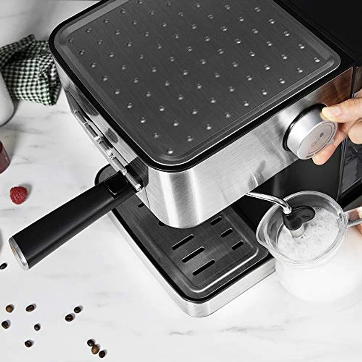 Cecotec Kaffeemaschine Power Espresso 20 Matic. für 1-2 Tassen,20 bar, 1'5 L,Siebträger mit Doppelauslauf, Milchaufschäumdüse, Tassenabstellfläche, 850 W, edelstahl – Bild 5