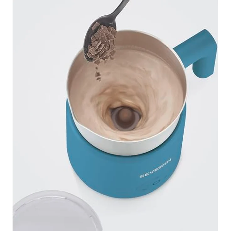 Severin SM 3596 Induktions-Milchaufschäumer, elektrischer Milchschäumer mit Edelstahlbehälter, kaltes und warmes Aufschäumen, Schokoladen-Funktion, geeignet für vegane Milch, blau – Bild 3
