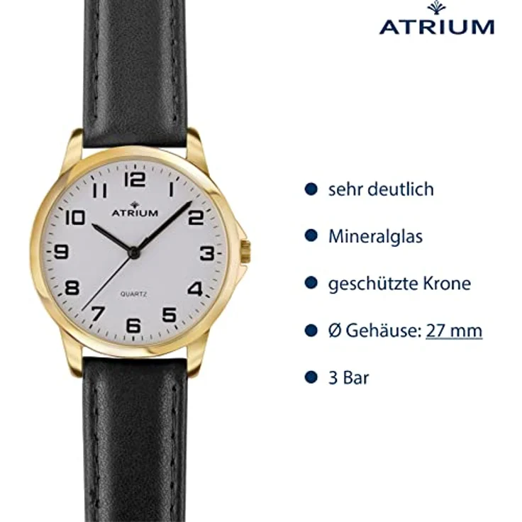 Atrium Damen-Armbanduhr sehr deutlich goldfarben Quarz 3 Bar Lederband A37-20 – Bild 3