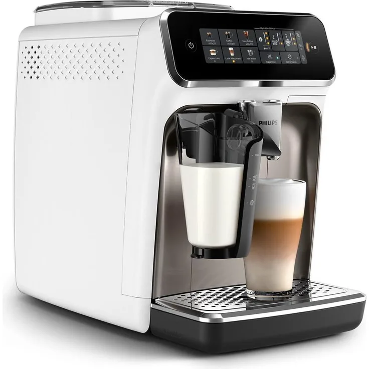 Philips 3300 Series LatteGo EP3349/70, Kaffeevollautomat mit Farbdisplay, 275 g Kaffeebohnenkapazität, Cappuccino-Funktion, Grau