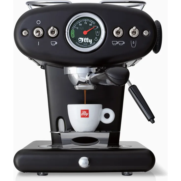 Illy X1 Anniversary, Espressomaschine für gemahlenen Kaffee und E.S.E.-Pads, Schwarz, Edelstahl