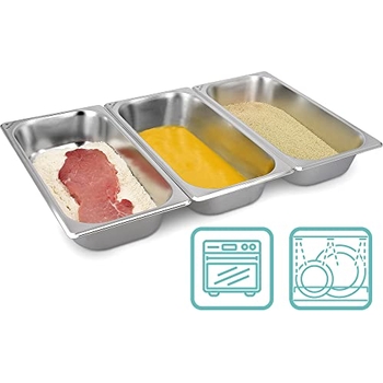 3-teilige Edelstahl-Panierschalen Mit Deckel – 32,5x17,5x6,5 Cm, Spülmaschinengeeignet (Gastro-Qualität)