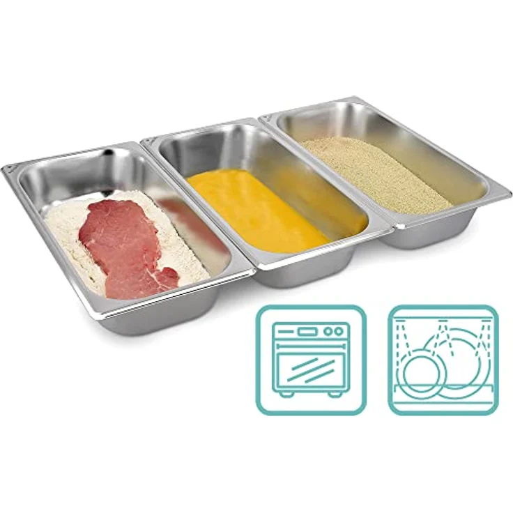 Navaris Panier-Set aus Edelstahl 3-teilig - 3x Schale zum Panieren 32,5 x 17,5 x 6,5 cm - Schnitzel Fleisch Fisch - Metall Panierstraße rechteckig – Bild 1