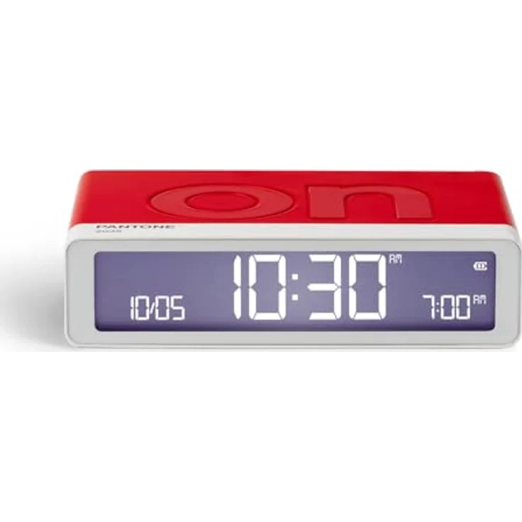 Lexon Digitalwecker Flip Classic Pantone Red 2035, LCD-Anzeige mit Tonsensor, USB-C Aufladung, Touch-Steuerung mit drei Helligkeitsstufen, kompaktes Design – Bild 1