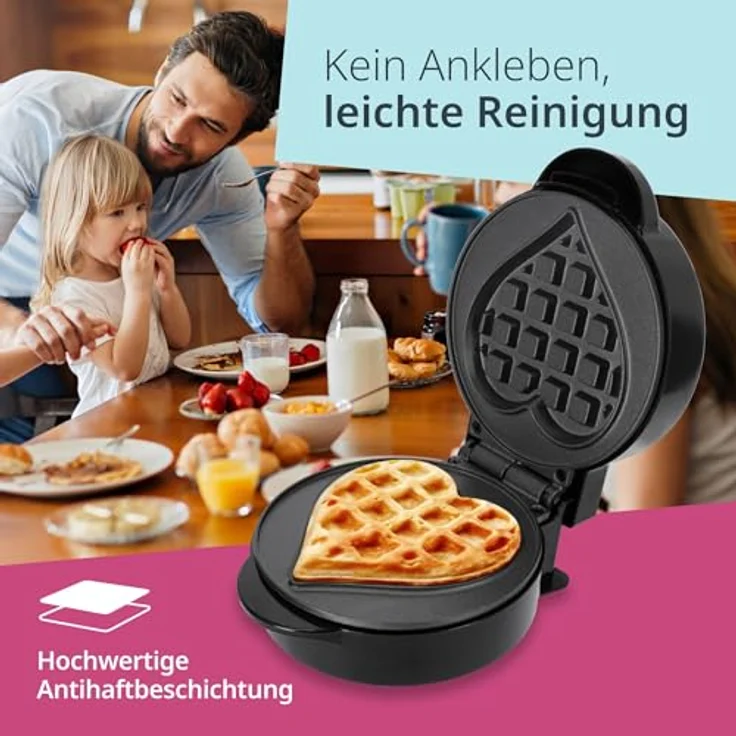 ADE Mini Waffeleisen Herzform | belgische Waffel | perfekt für eine Person, Party, Kindergeburtstag | hochwertige Antihaftbeschichtung | 550 W | schwarz - Preisvergleich – Bild 4