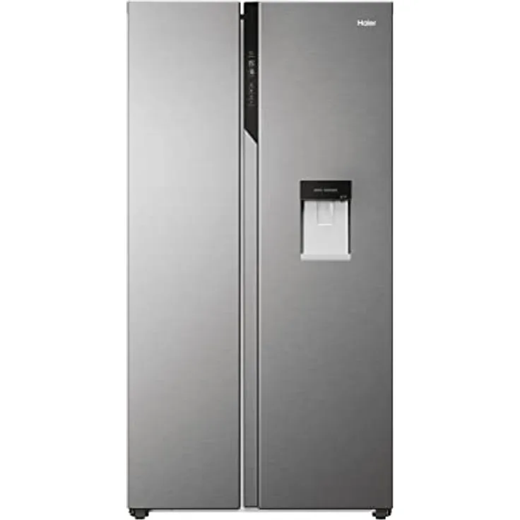 Haier SBS 90 SERIE 5 HSR5918DWMP Kühl-Gefrierkombination/Side by Side/Sparsam: Energieeffizienzklasse D/Wasserdispenser mit Tank/XL-Slim Line/Multi-Airflow-System/Total NoFrost/Edelstahl
