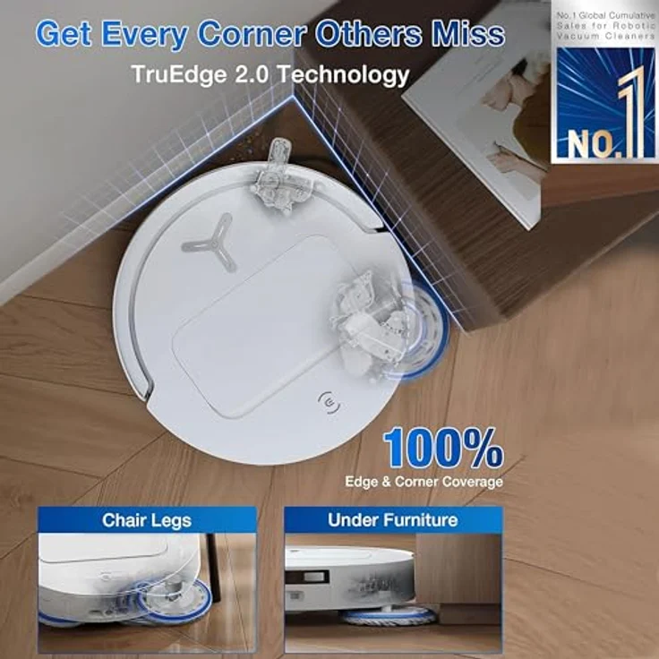 ECOVACS DEEBOT T50 PRO Omnibot Saugroboter mit Wischfunktion, 15.000 Pa, auto Zugabe von Reinigungslösung, 75°C heißes Wasser, ultradünn 81 mm, Weiß – Bild 2