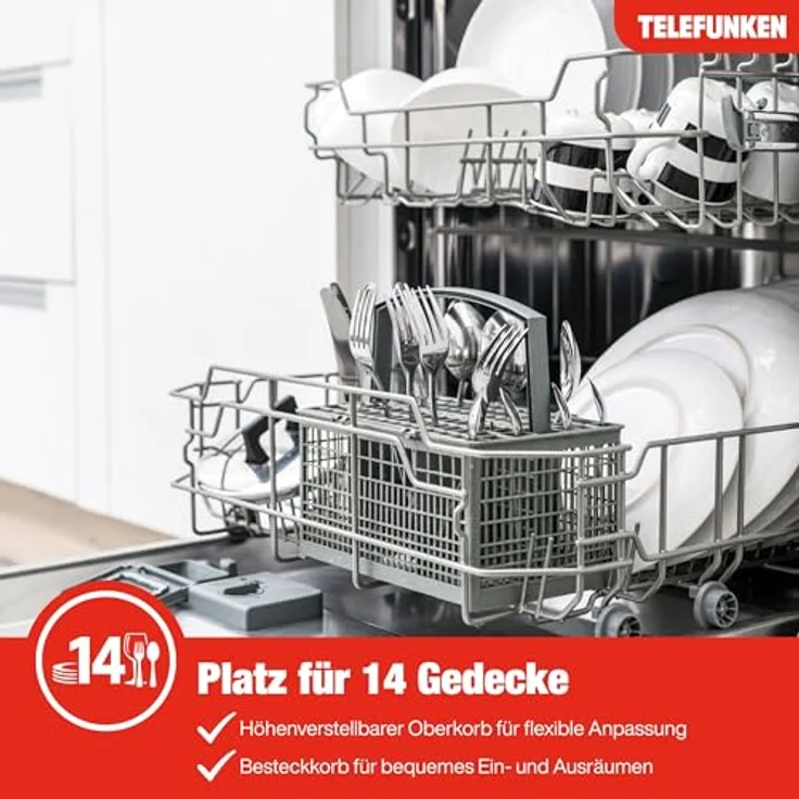 Telefunken Geschirrspüler GET6014AI, teilintegrierbar, 60 cm, 14 Gedecke, 9 Programme, AquaStop, energieeffizient A, leise mit 44 dB – Bild 6