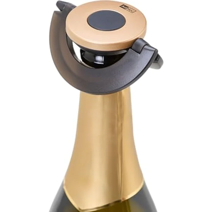 AdHoc FV52 dichter Sekt- und Champagnerverschluss GUSTO, Kunststoff/Silikon, black & gold, super flacher Verschluss – Bild 1