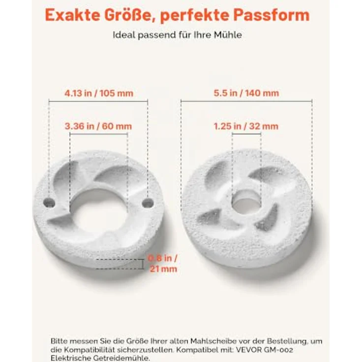 VEVOR Ersatz-Mahlscheiben 2er Set für GM-002, Marmorplatten für Trocken- und Nassmahlung, 14 x 14 cm, für Mais & Gewürze – Bild 3