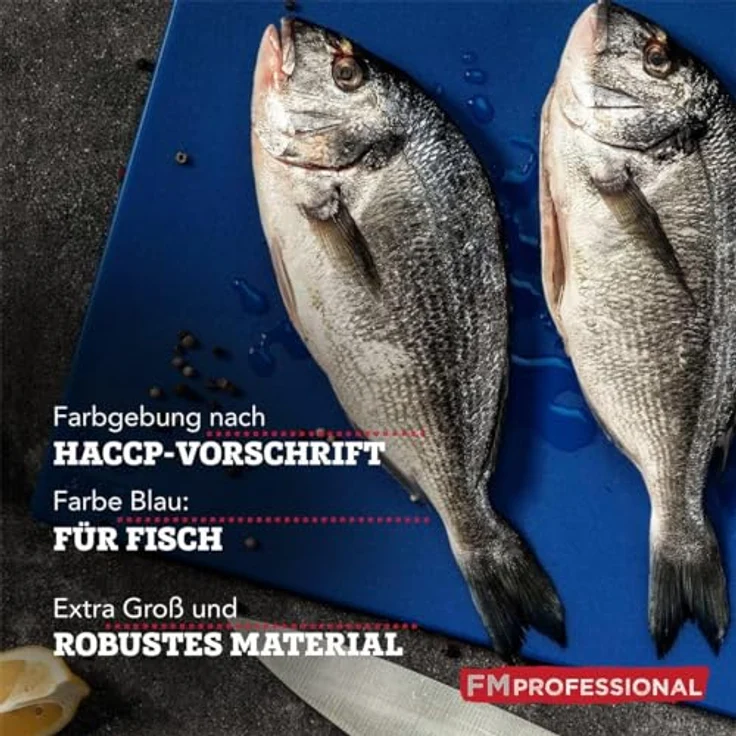 FMprofessional Schneidebrett Blau, Hygienisches Küchenbrett für Fisch, Großformat 45 x 30 cm, spülmaschinengeeignet – Bild 2