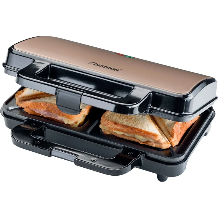 Bestron Sandwichmaker ASM90XLSAT, antihaftbeschichtet, für 2 Sandwiches, 900 W, Hellbeige/Satin – Bild 1