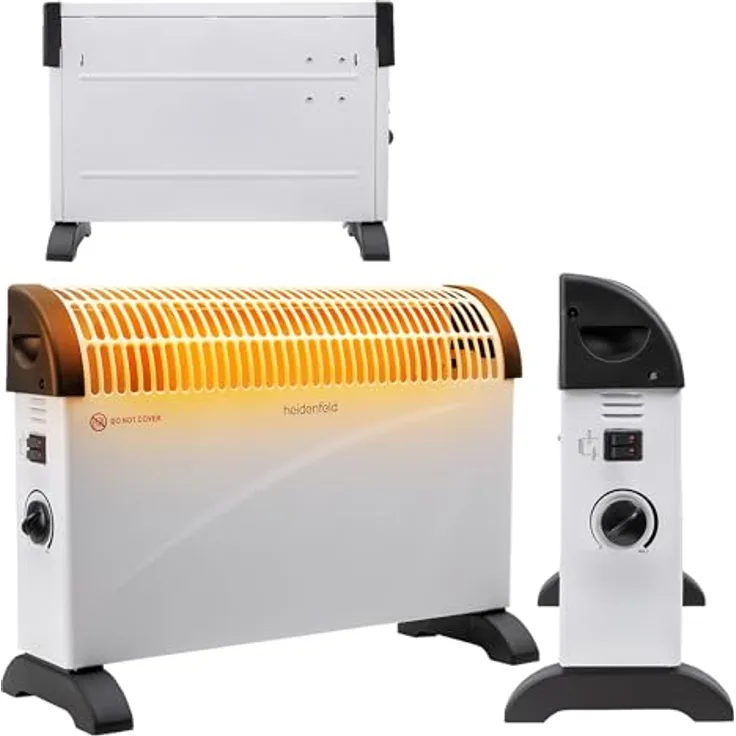 Heidenfeld elektrische Konvektorheizung HL200 | 3 Jahre Garantie - 2000 Watt - Konvektor - Thermostat - Frostwächter - Elektroheizung - Heizung - Heizlüfter - Bis 25 m² (Ohne Turbo, ohne Timer) - Rostfreier Stahl