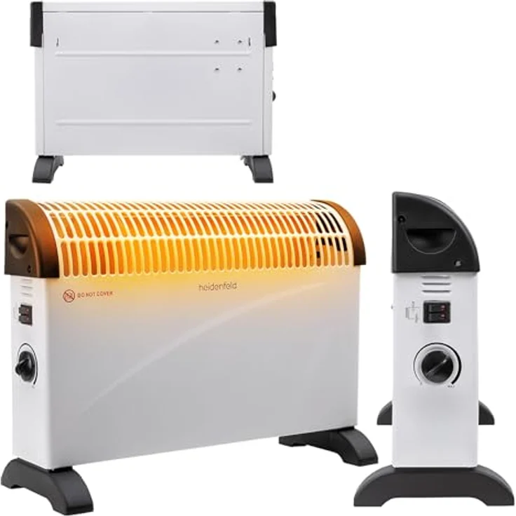 Heidenfeld elektrische Konvektorheizung HL200 | 3 Jahre Garantie - 2000 Watt - Konvektor - Thermostat - Frostwächter - Elektroheizung - Heizung - Heizlüfter - Bis 25 m² (Ohne Turbo, ohne Timer) - Rostfreier Stahl – Bild 1