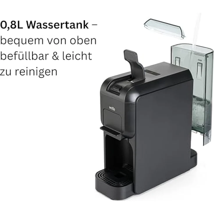 Wilfa VOLO MINI MMA1T-TC15, Kapselmaschine kompatibel mit Nespresso und Dolce Gusto, 0,8-Liter-Wassertank, hohe Brühtemperatur über 88°C, schwarz – Bild 6