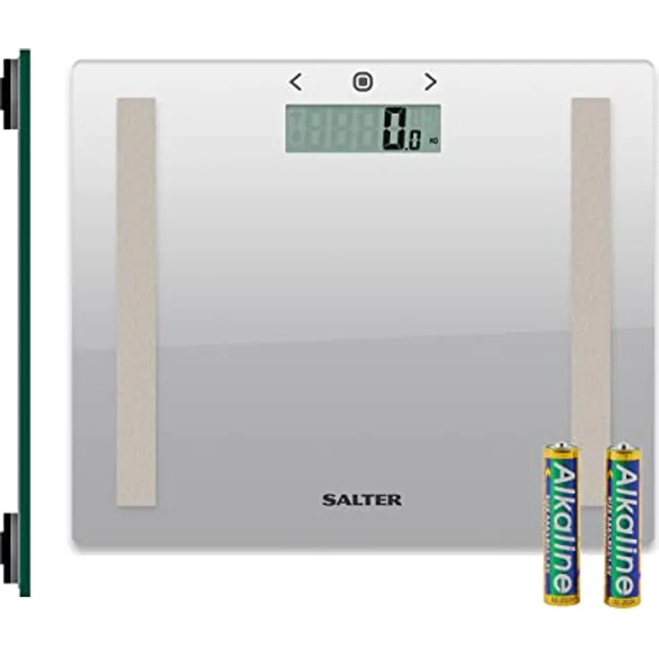 Salter 9113 SV3R digital personenwaage - kompakte Körperwaage, Glas körperfettanalyse waage, max.150kg, 8 Benutzer, schlankes Design zum Verstauen, Athleten-Modus, für gewicht, Körperfett/-wasser, BMI