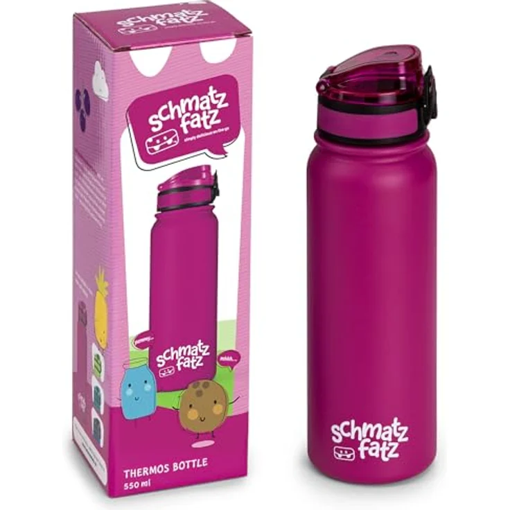 Schmatzfatz Trinkflasche Kinder Auslaufsicher, 550ml Edelstahl-Trinkflasche für Schule & Kindergarten, Wasserflasche BPA-Frei, Für Kaltes & Heißes, Auslaufsichere Trinkflasche für Mädchen & Jungen – Bild 1