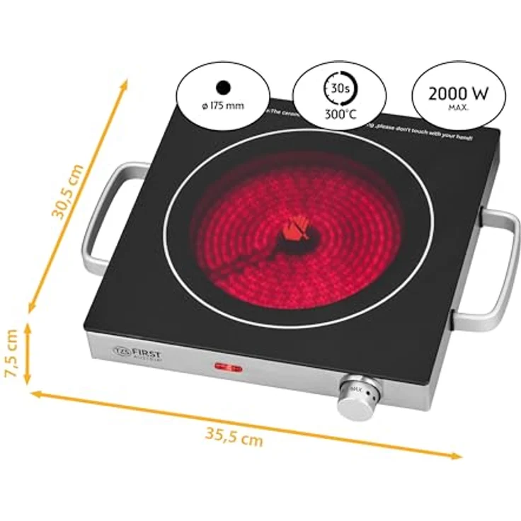 TZS First Austria Infrarot Kochplatte, einzeln mit Griffen, schwarz, edelstahl – Bild 3