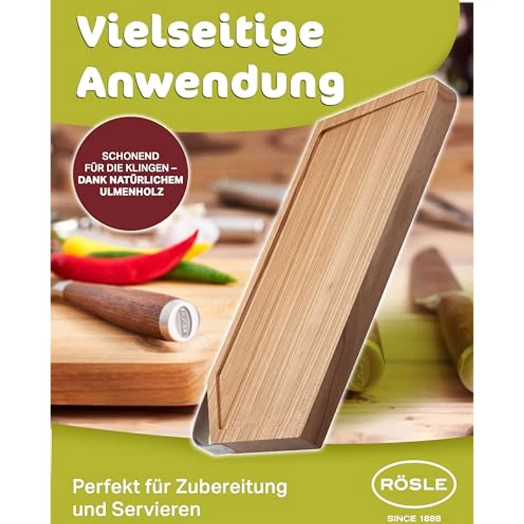 RÖSLE 15033 Schneidbrett mit Edelstahlgriff, Holz, Natur, 48 x 32 x 3 cm – Bild 7