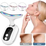 DTC GmbH Nacken-Massagegerät Gesichtsmassagegerät Gegen Falten, Lifting und Straffung schlaffe Haut, EMS gesicht, für Anti-Aging, 3 LED-Lichtmodi, konstante Temperatur 45° Celsius, Hochfrequenz-Vibration, kompakt und tragbar, blau