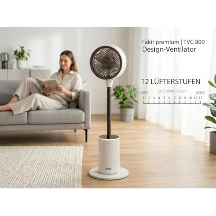 Fakir Premium TVC 800 Standventilator, 24V DC-Motor, 26 dB, 12 Stufen, 3D-Oszillation, Duftpad, Ambiente-Licht – Bild 5