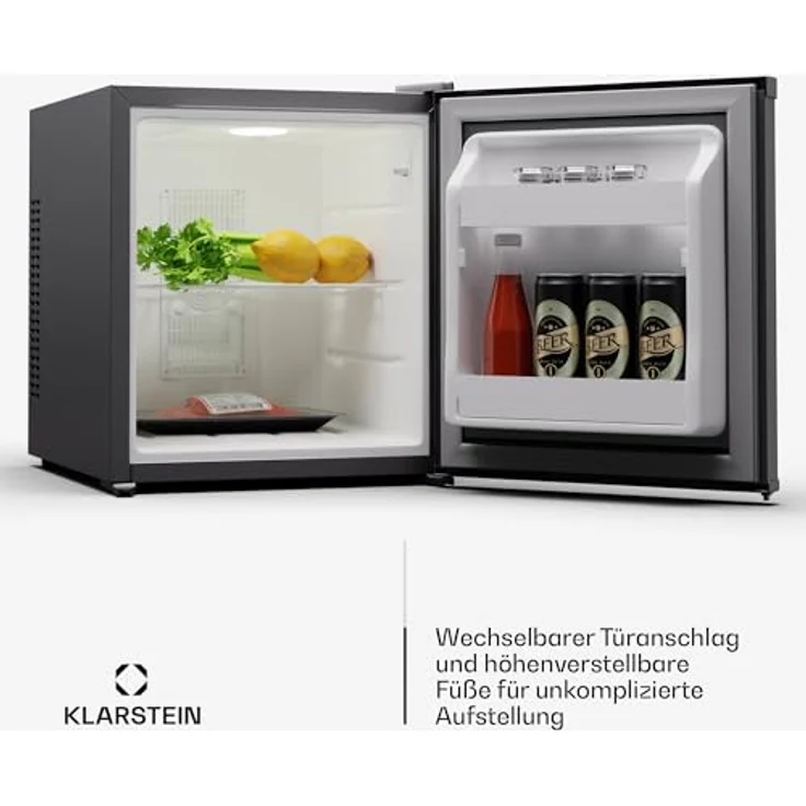 Klarstein Kühlschrank - mit Glastüre, 28L Mini-Kühlschrank für Getränke & Snacks, Klein & Leise, Verstellbare Ablagen, Schloss, wechselbarer Türanschlag, höhenverstellbare Füße, Schwarz – Bild 4