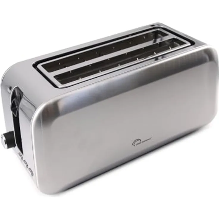 LITTLE BALANCE 8697 Dual Edelstahl Toaster, 2 lange Schlitze für 4 Brotscheiben, 1450 W, Krümelschublade, variable Breite, 7 Bräunungsstufen, elegantes Design