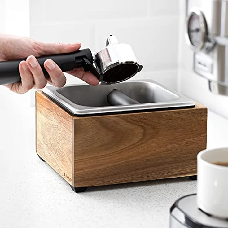Navaris Abklopfbehälter aus Akazienholz 18x17x11cm - Abschlagbehälter für Siebträger - Zubehör für Espresso Kaffeemaschine Siebträgermaschine – Bild 5