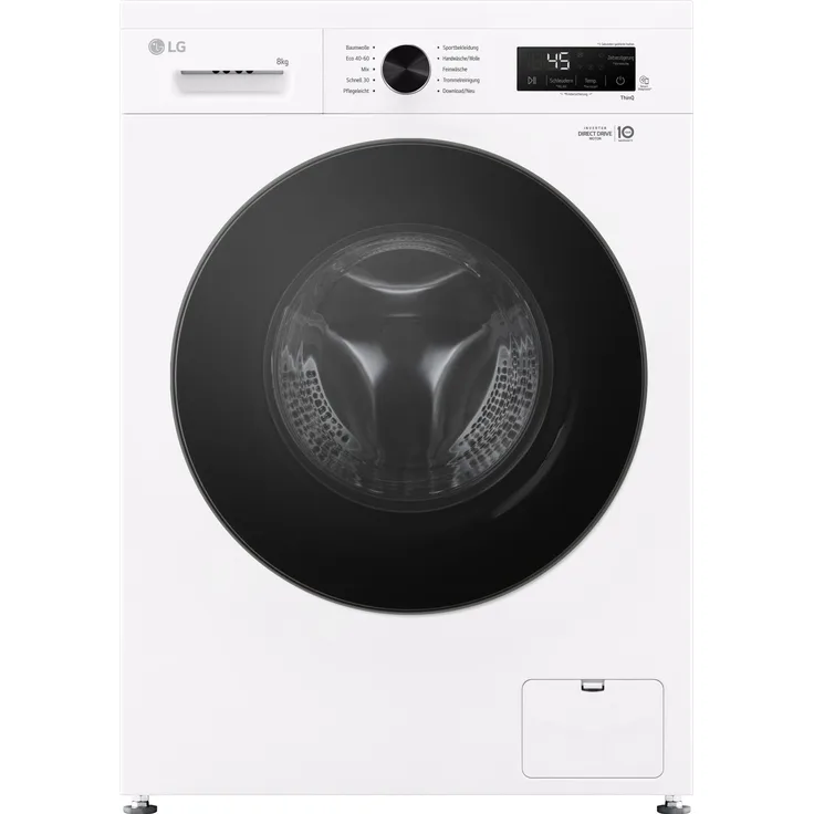 LG F4WB308Y, Frontlader Waschmaschine, 8 kg, Inverter Direct Drive, 1350 RPM, Smart Funktionen, Dampfprogramm, A++