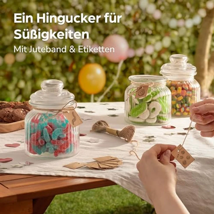Niboline Praknu 6 Candy Bar Gläser, 700ml luftdichtes Vintage Keksglas mit Deckel und Etiketten, glasklar – Bild 4