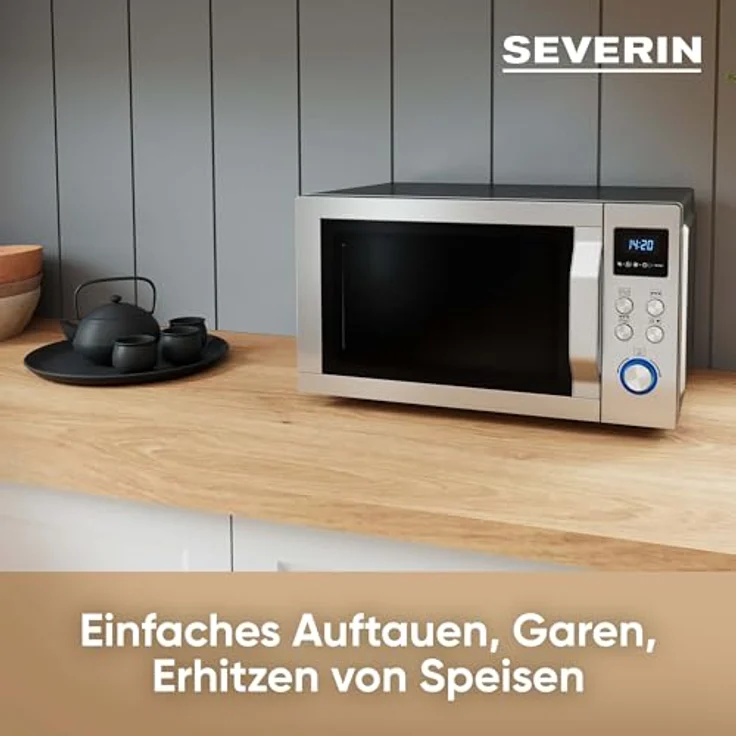 Severin MW 7751 2-in-1 Mikrowelle mit Grill, Standgerät, 800 Watt, Inklusive Grillrost und Drehteller, Durchmesser 24,5cm, Be-Silent-Funktion edelstahl-schwarz – Bild 6