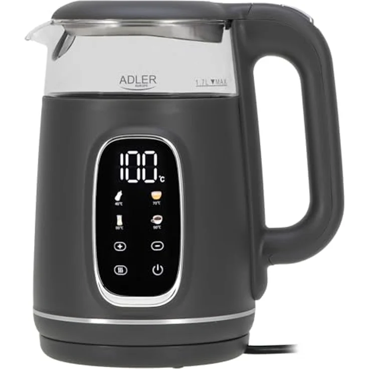 ADLER Wasserkocher AKS 2200, 1,7L mit Touchpanel, 5 Temperaturprogrammen, Warmhaltefunktion und LED-Display, mit Filter – Bild 1
