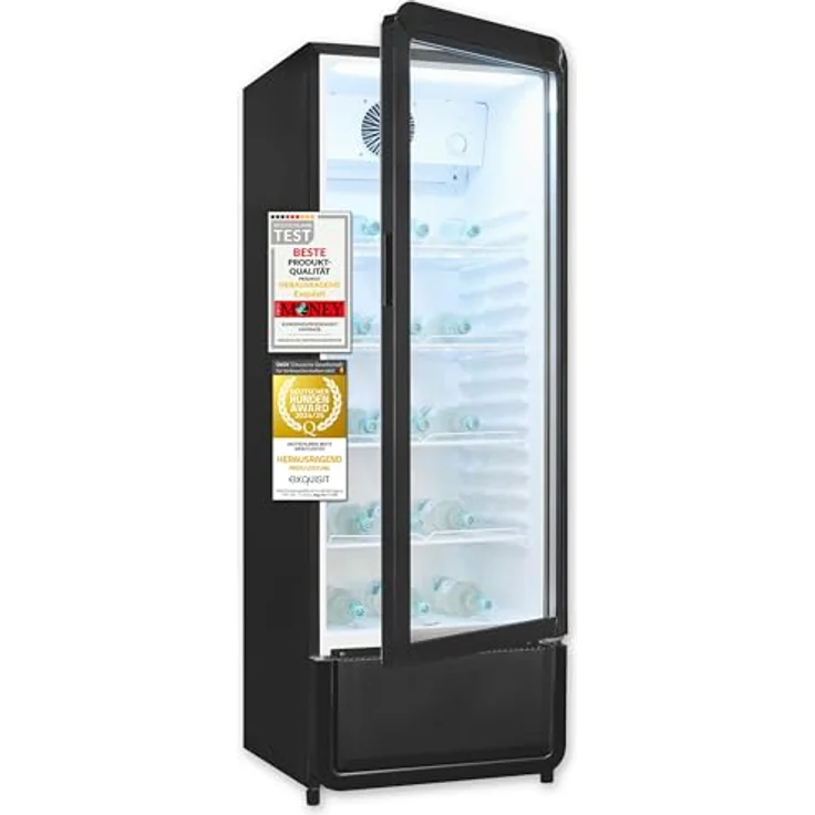 Exquisit GKS5220-GT-431D, Glastürkühlschrank mit 240l Volumen, 153 cm Höhe, Umluft, 4 verstellbare Ablagen, LED-Beleuchtung, schwarz – Bild 1