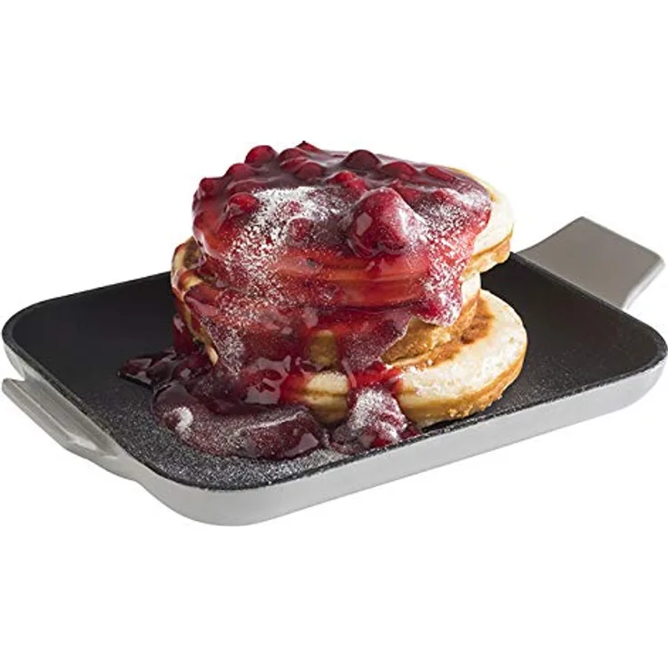 APS Servierpfännchen „Cast Iron“ - Gusseisen emailliert, eckig, B x T x H: 16 cm x 13 cm x 2 cm, stapelbar, Backofen geeignet, Schale, Grau