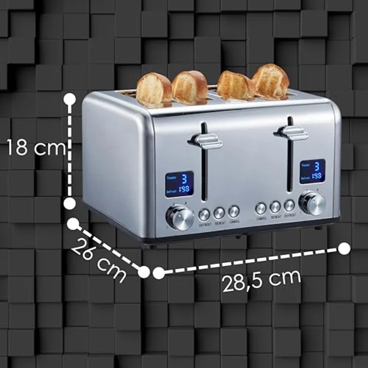 Steinborg SB-2080 4-Scheiben-Toaster, 1630W, inkl. Brötchenaufsatz, Auftaufunktion, Abbruchffunktion, Edelstahl – Bild 6