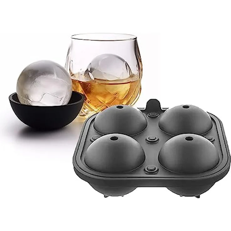 Maskworld Silikonform für 4 Kugel Eiswürfel, vielseitig einsetzbar für Eis, Schokolade und Backwaren, BPA-frei, spülmaschinengeeignet – Bild 1